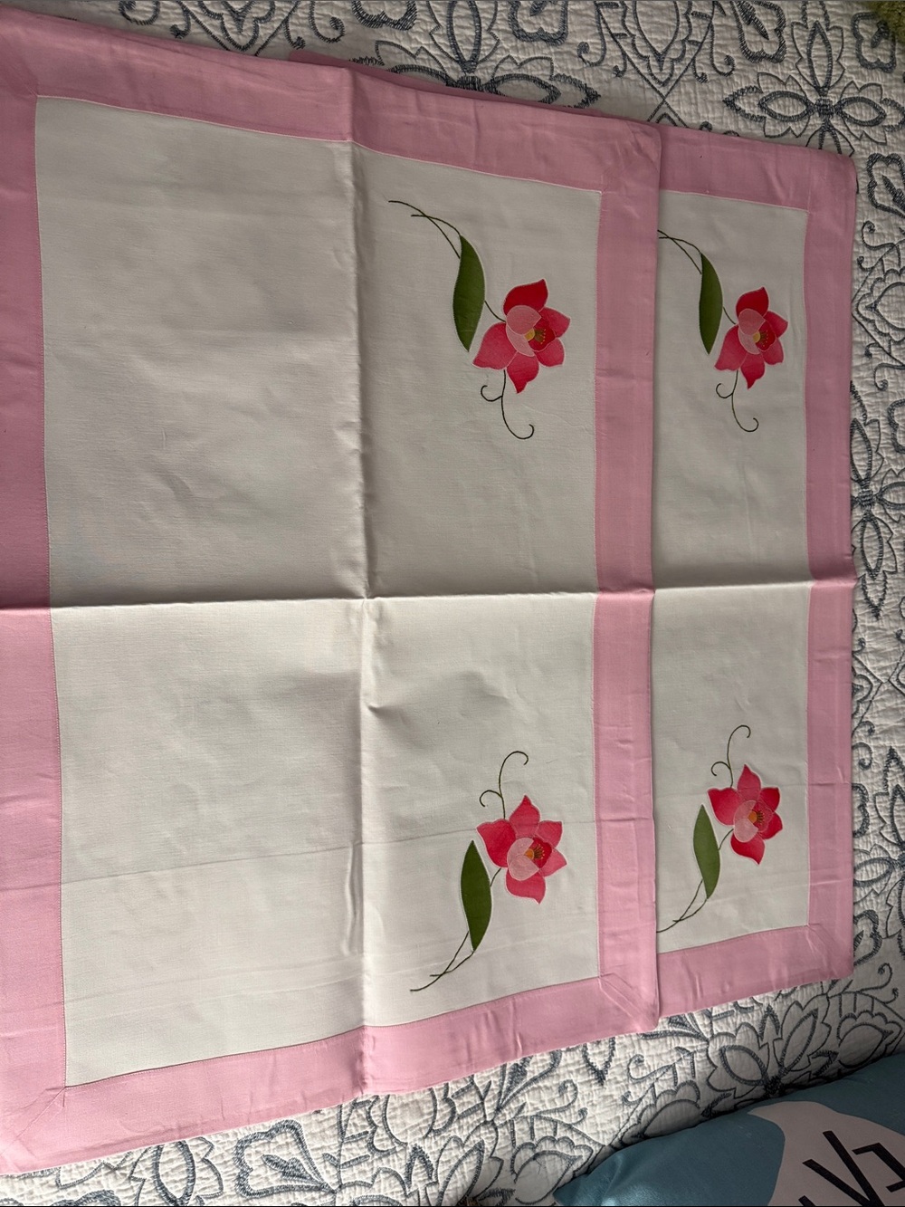 Pink Floral King Size pillow Shams Set - Soft Pink Border